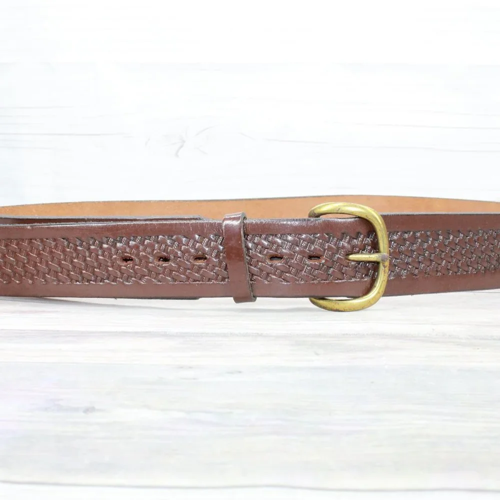 *Mens Brown Braided Design Leather D-Ring Buckle Belt Size 42 Inches - Picture 6 of 8